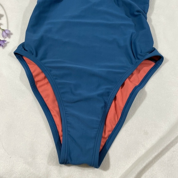 NEW Nike‎ [ 6 ] Cross Tie Back One Piece Swimsuit in Blue /Coral - Picture 7 of 12